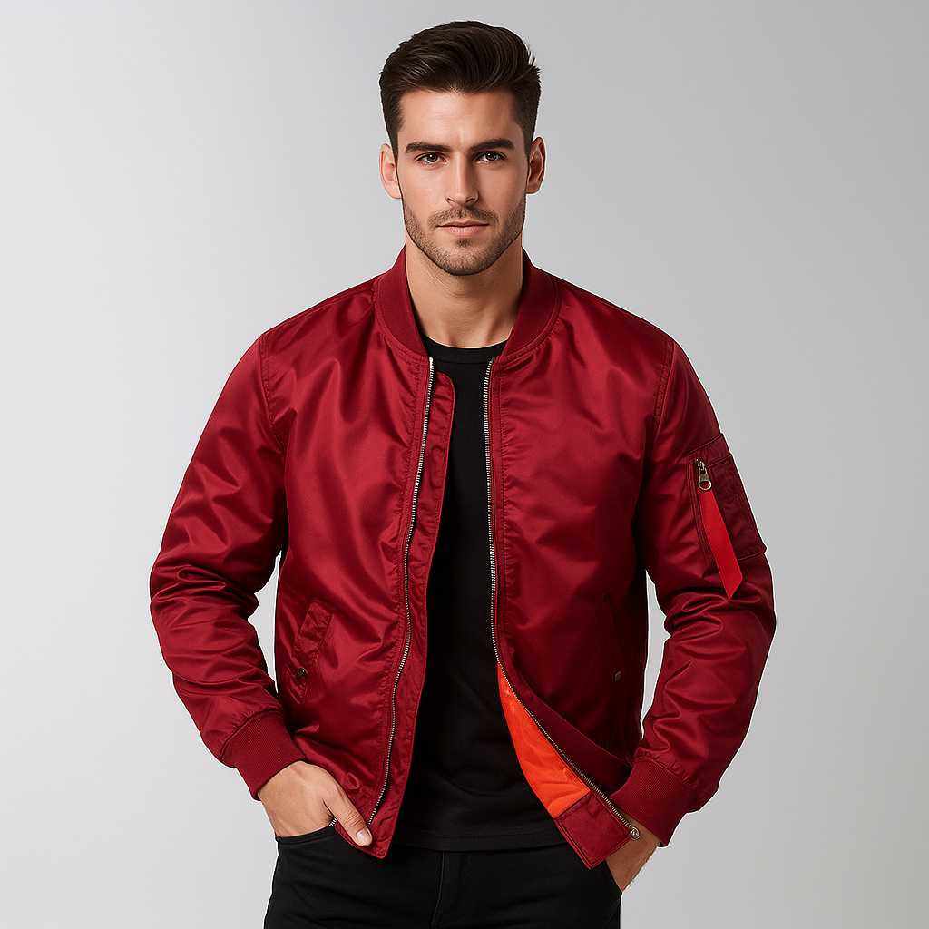Street-wave Men Bomber Jacket With Zipper Closure Durable Urban Streetwear For Fall And Winter