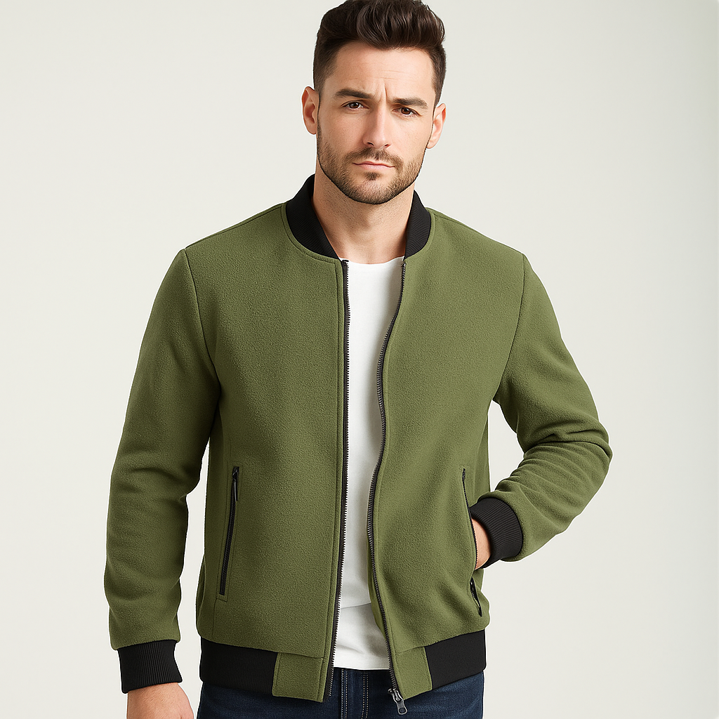 Street-wave Bomber Jacket For Men, Timeless Urban Style, Textured Knit Finish, Zip Pockets