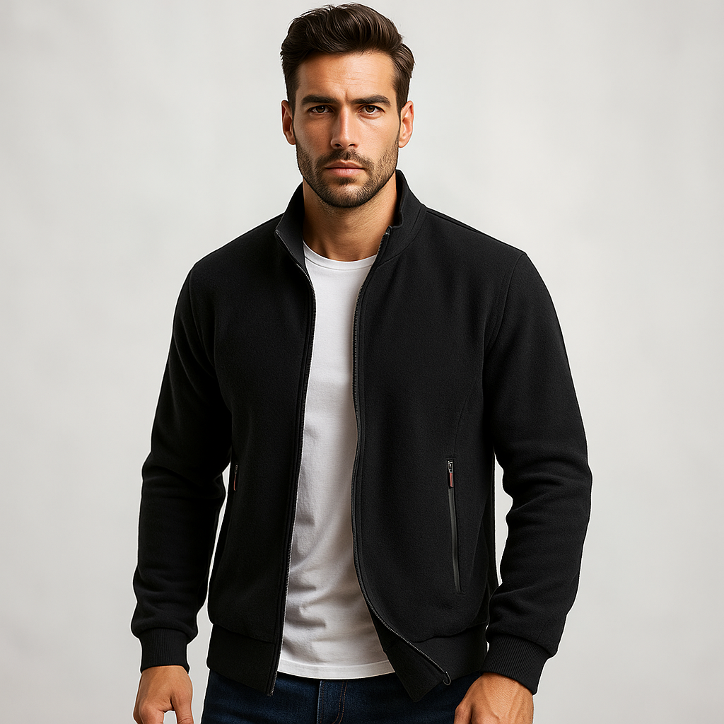 Street-wave Bomber Jacket For Men, Timeless Urban Style, Textured Knit Finish, Zip Pockets