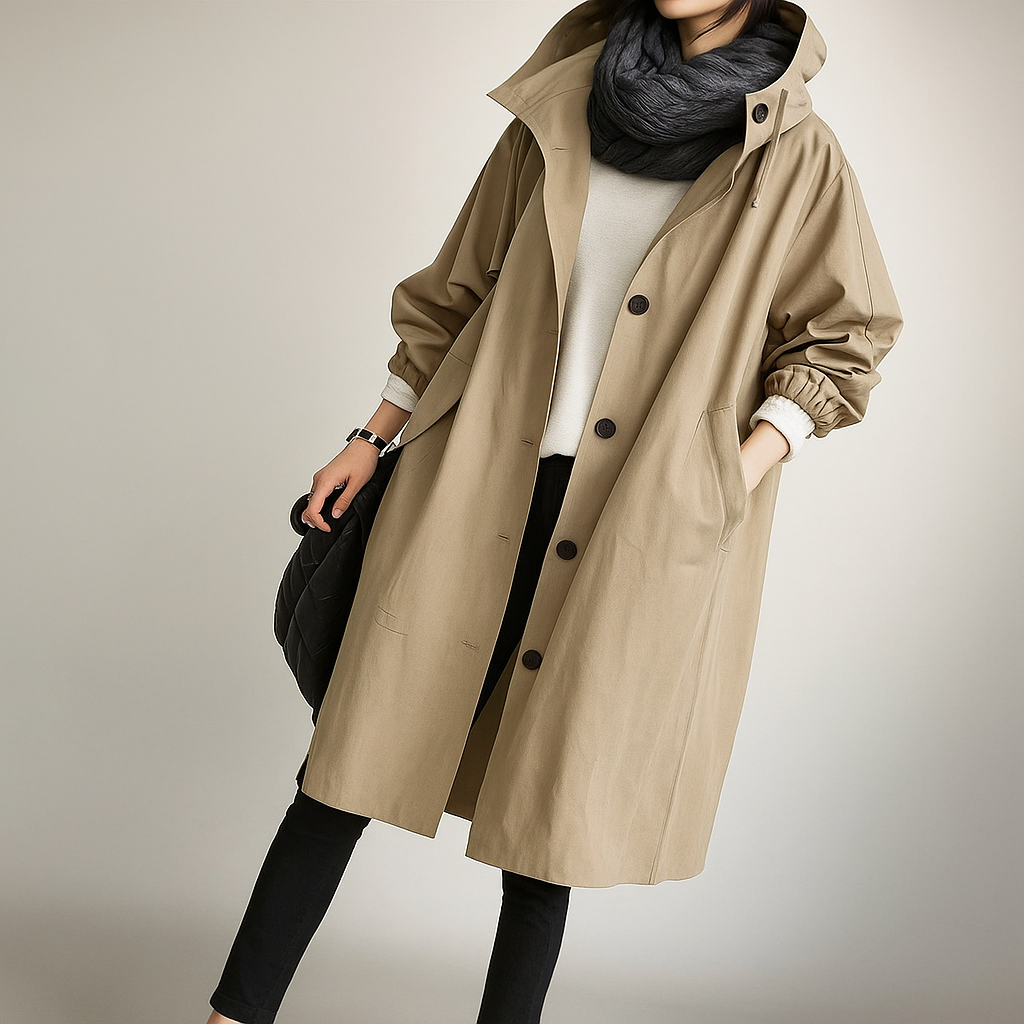Street Wave Oversized Trench Coat With Lightweight Hood For Women Versatile All Weather Essential