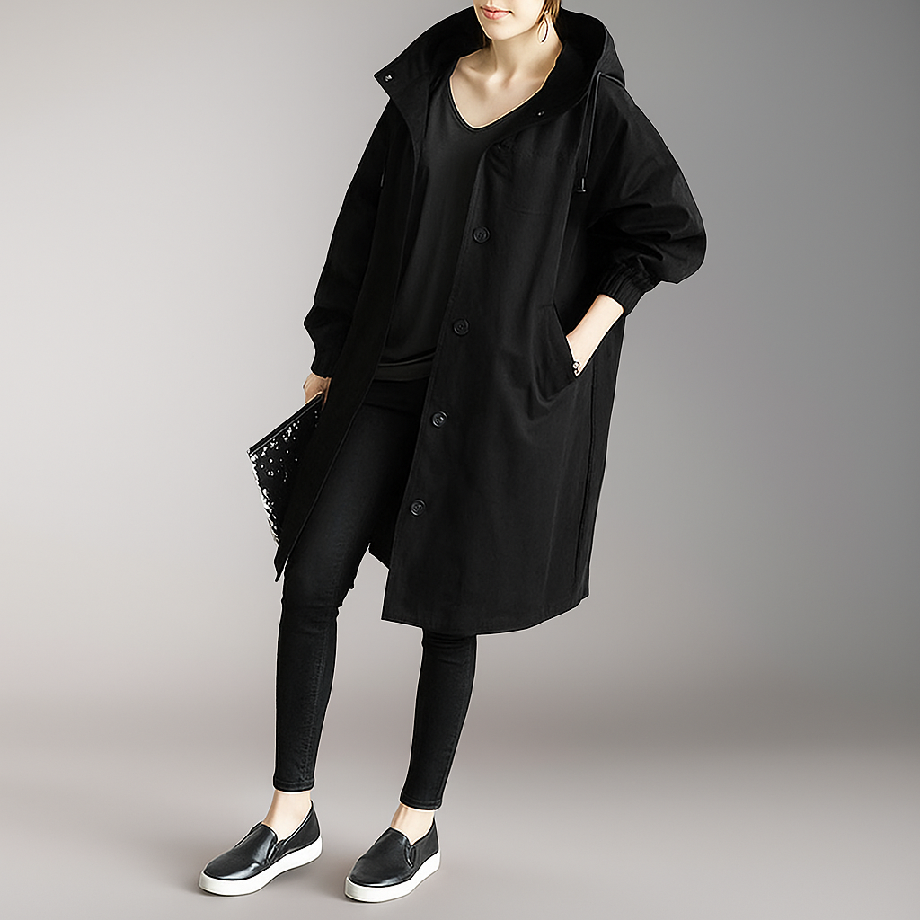 Street Wave Oversized Trench Coat With Lightweight Hood For Women Versatile All Weather Essential