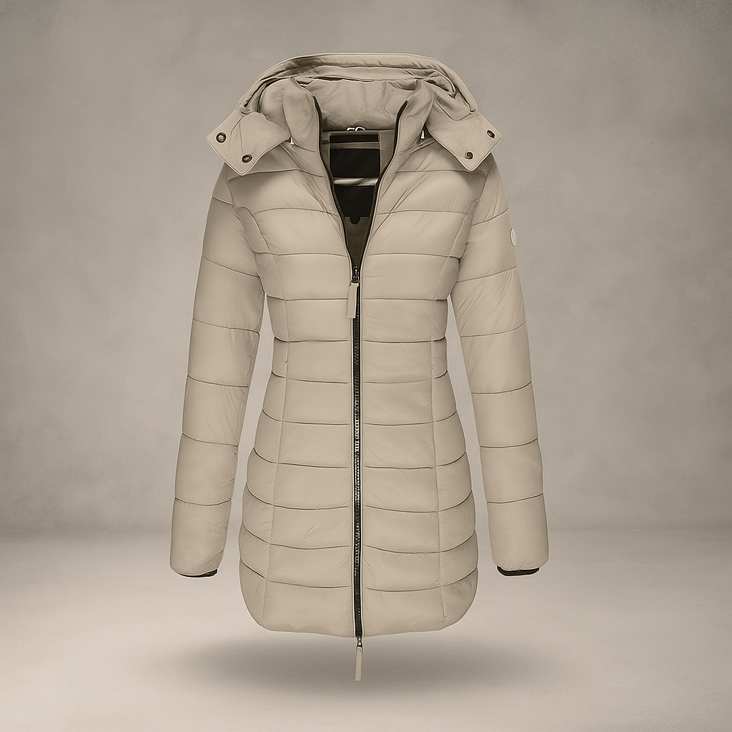 Street Wave Long Puffer Coat With Hood For Women Warm Insulation Slim Fit Dark Green