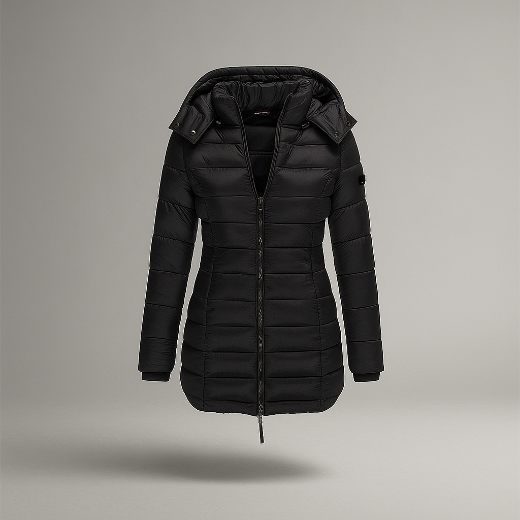 Street Wave Long Puffer Coat With Hood For Women Warm Insulation Slim Fit Dark Green