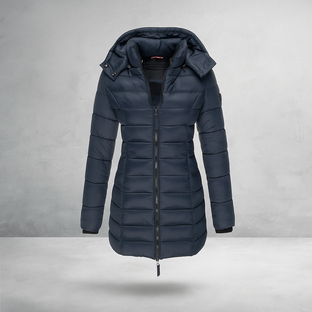Street Wave Long Puffer Coat With Hood For Women Warm Insulation Slim Fit Dark Green