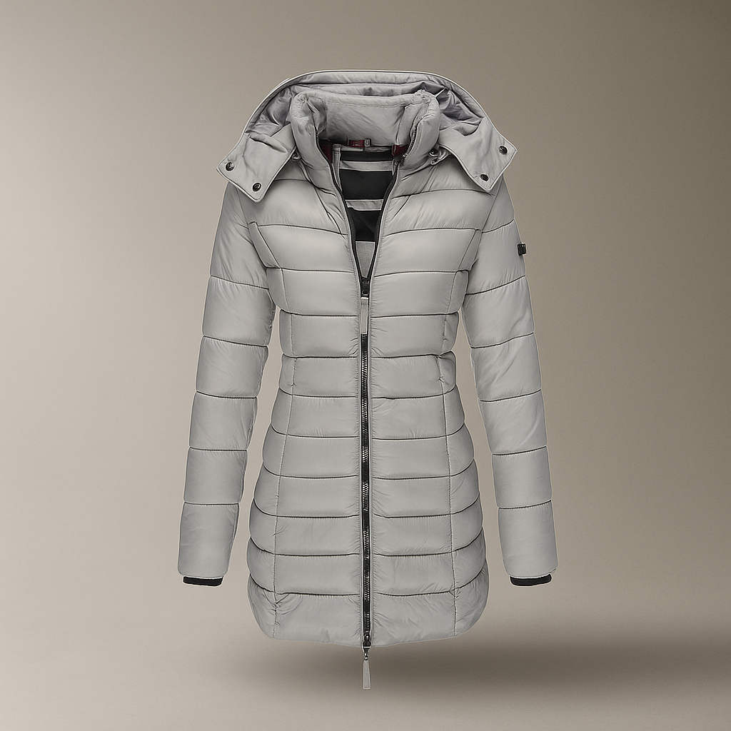 Street Wave Long Puffer Coat With Hood For Women Warm Insulation Slim Fit Dark Green