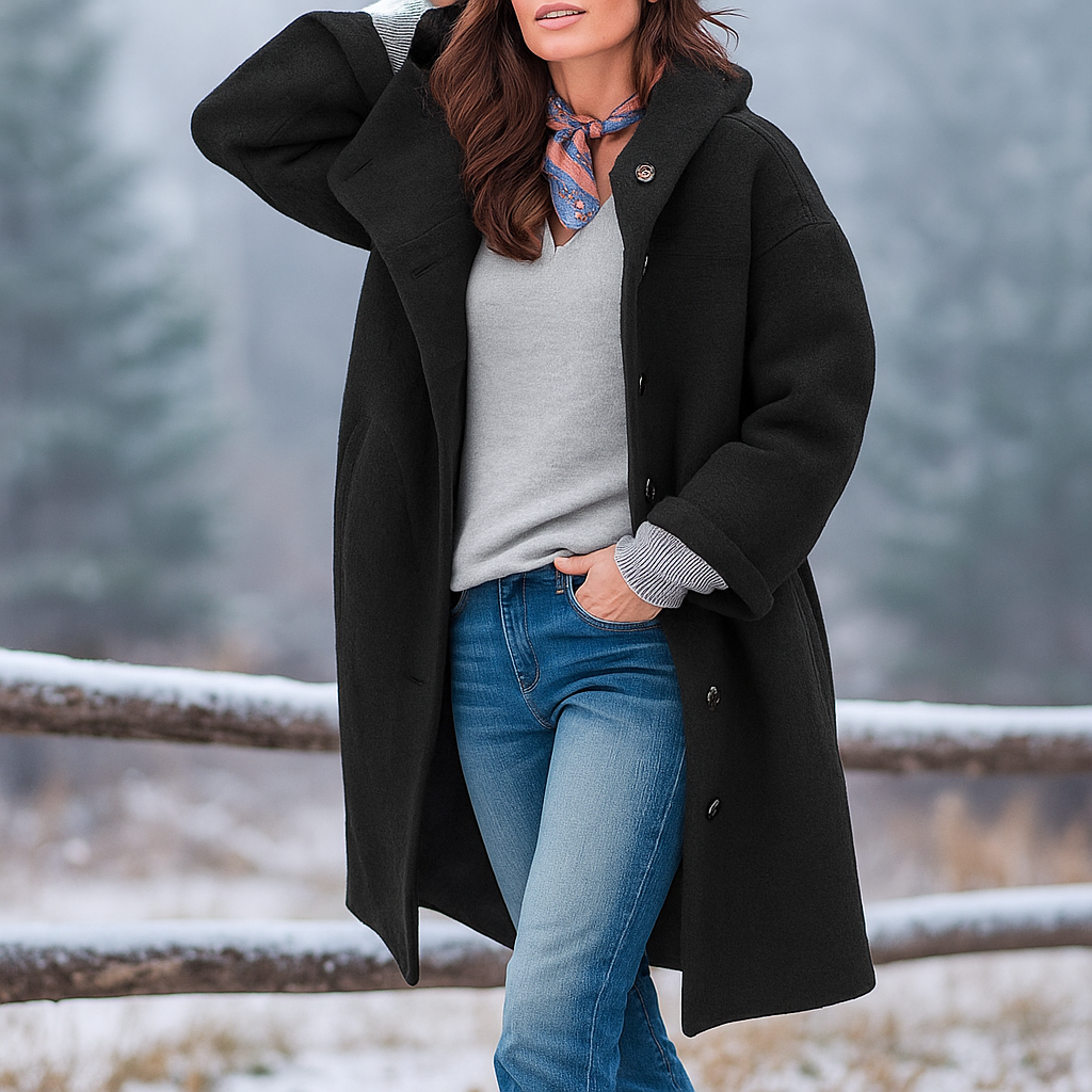 Street-wave Womens Winter Coat Premium Cozy Warmth With Hood And Button Front For Cold Weather
