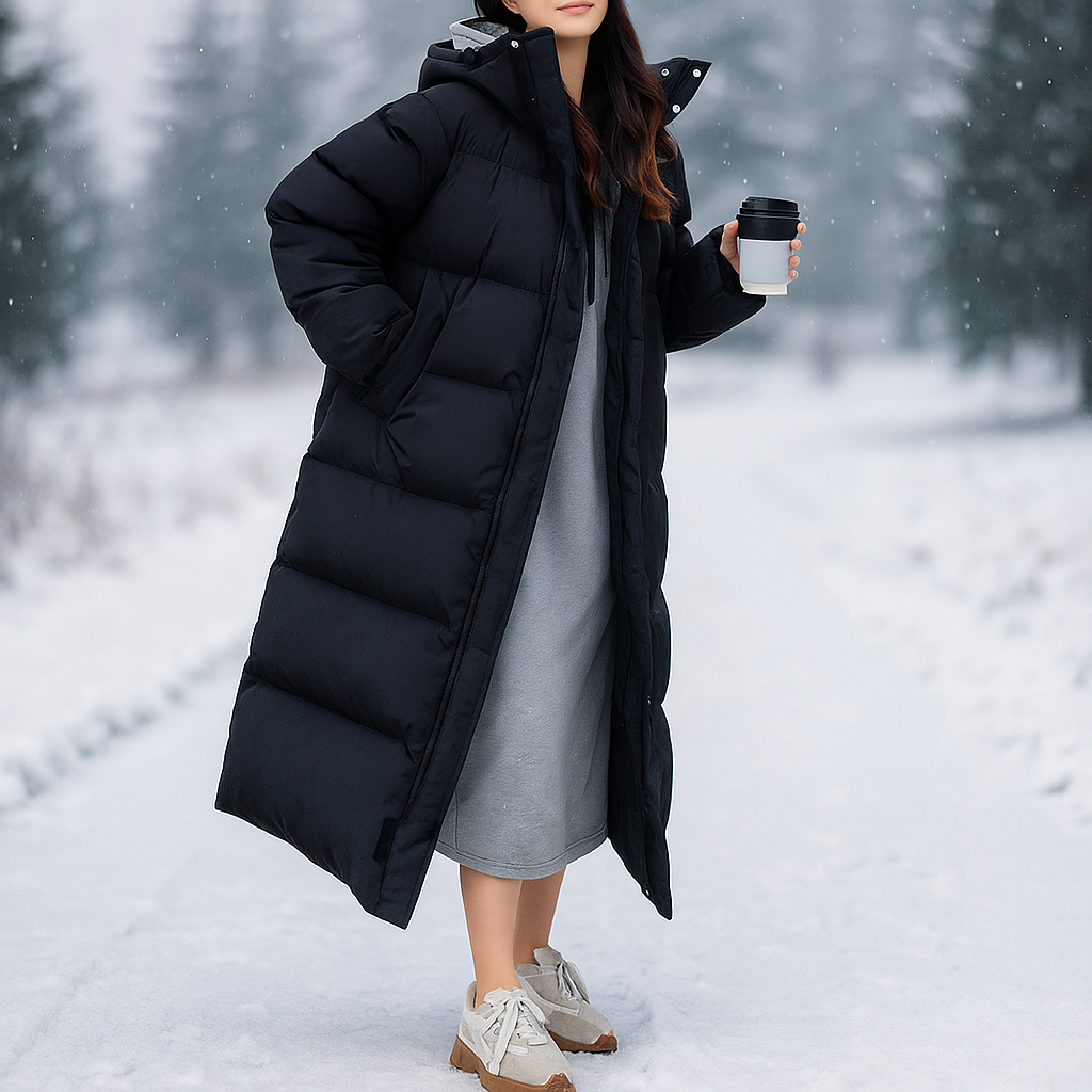 Street-Wave White Quilted Long Puffer Coat For Women Windproof Warmth And Full-Length Shield