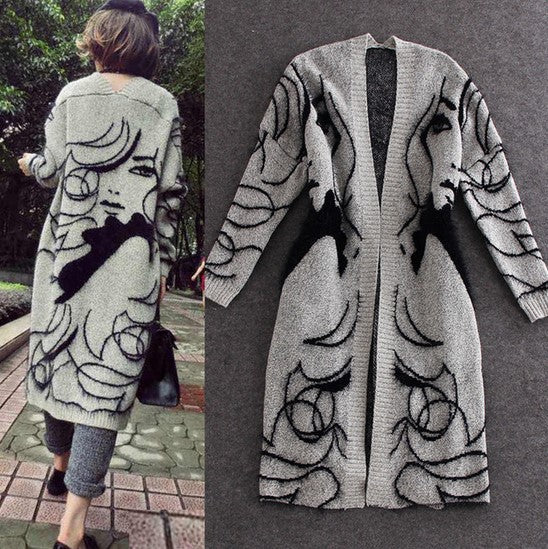Damen Lange Strickjacke mit kunstvollem Muster Street-wave - Street-wave