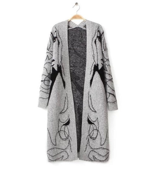 Streetwave Women Long Knit Cardigan With Artistic Pattern For Fashion Forward Women Elegant Cozy Knitwear