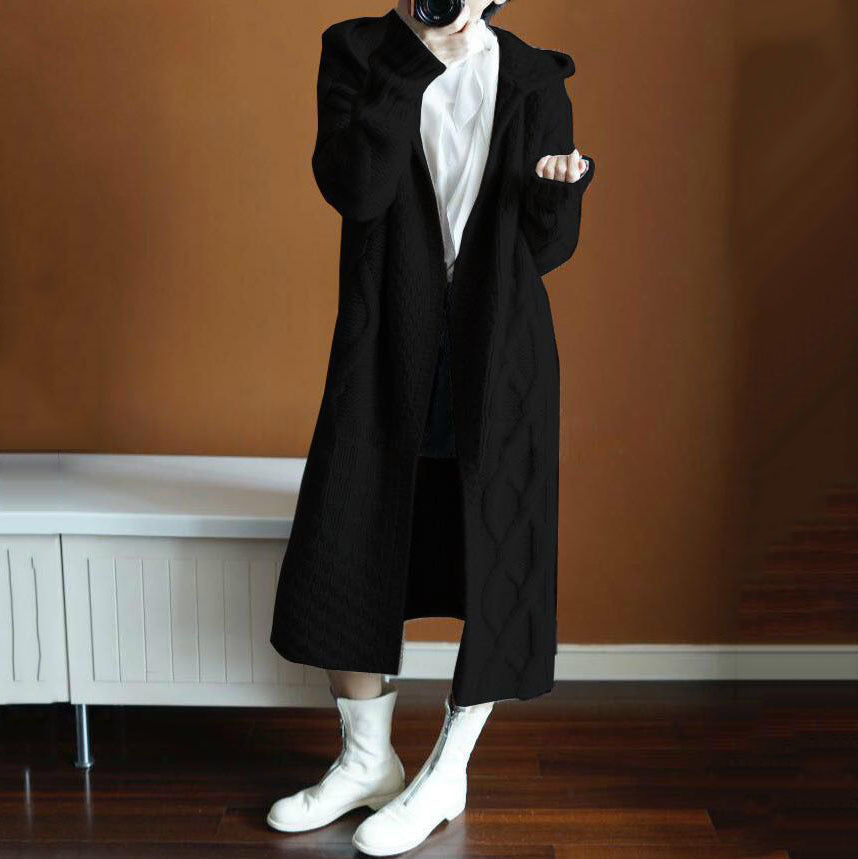 Women's Hooded Cardigan With Fine Knit Pattern Street Wave Cozy Transitional Wear For Modern Women