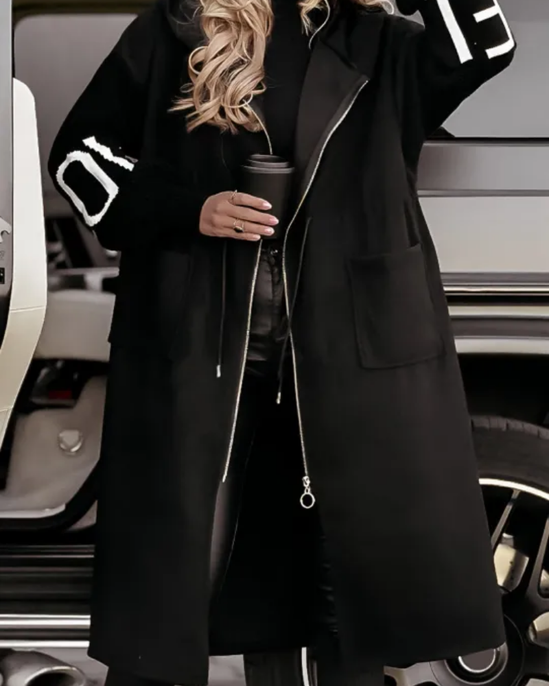 Street-Wave Knit Sleeve Hoodie For Women, Cozy Warm Outerwear With Trendy Charm Everyday