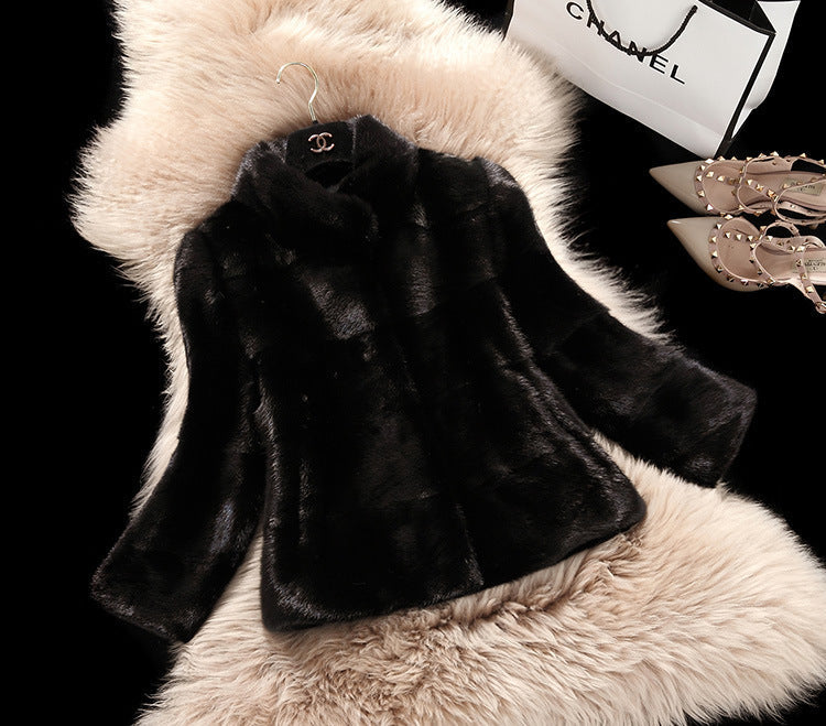 Street-wave Women Faux Fur Jacket With High Collar