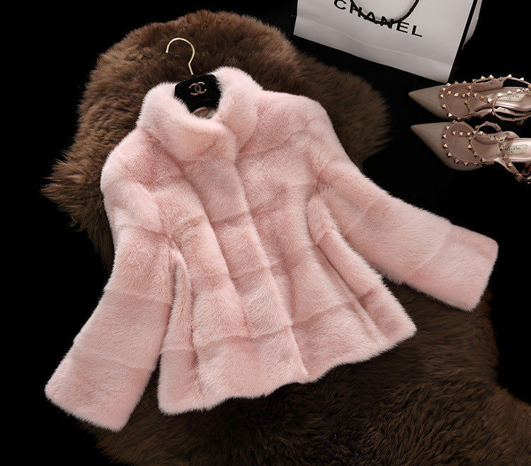 Street-wave Women Faux Fur Jacket With High Collar