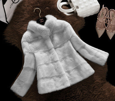 Street-wave Women Faux Fur Jacket With High Collar