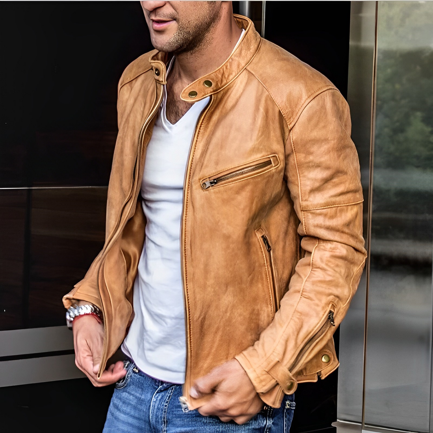 Street Wave Leather Jacket For Men All Season Comfort With Warm Lined Breathable Layer