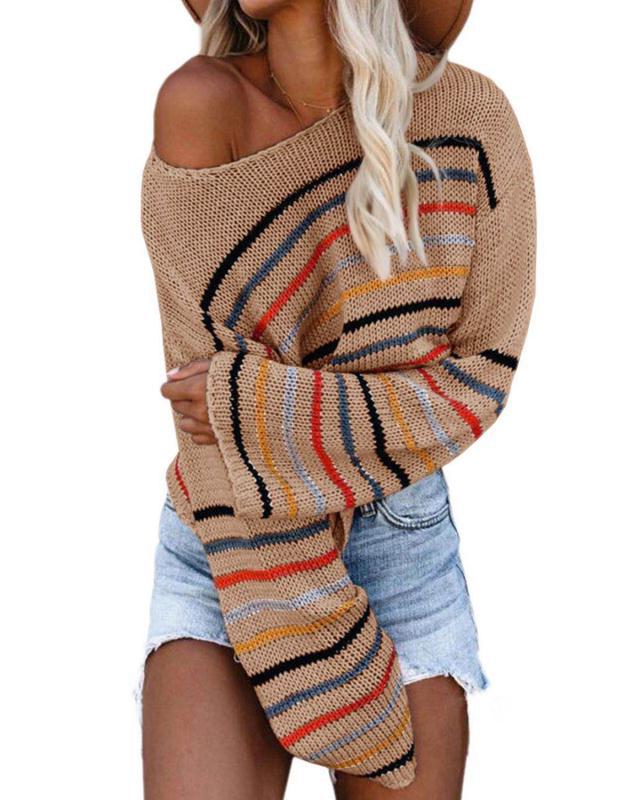 Womens Striped Knit Sweater Street-Wave Relaxed Fit Cozy Chic For Women Winter Essential