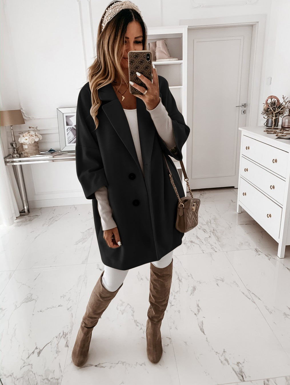 Streetwave Women's Oversized Coat With Double Button Closure Effortless Casual Chic Outerwear
