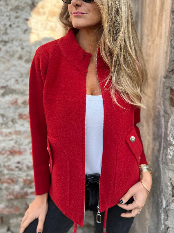 Street Wave Fleece Jacket With Structured Stand Collar For Urban Fashion Lovers Everywhere