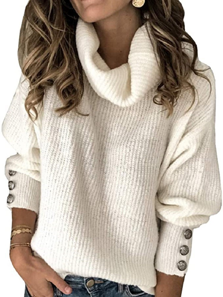 Street-Wave Women's Oversized Turtleneck Sweater With Decorative Buttons for Cozy Winter Style