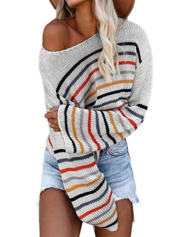 Womens Striped Knit Sweater Street-Wave Relaxed Fit Cozy Chic For Women Winter Essential