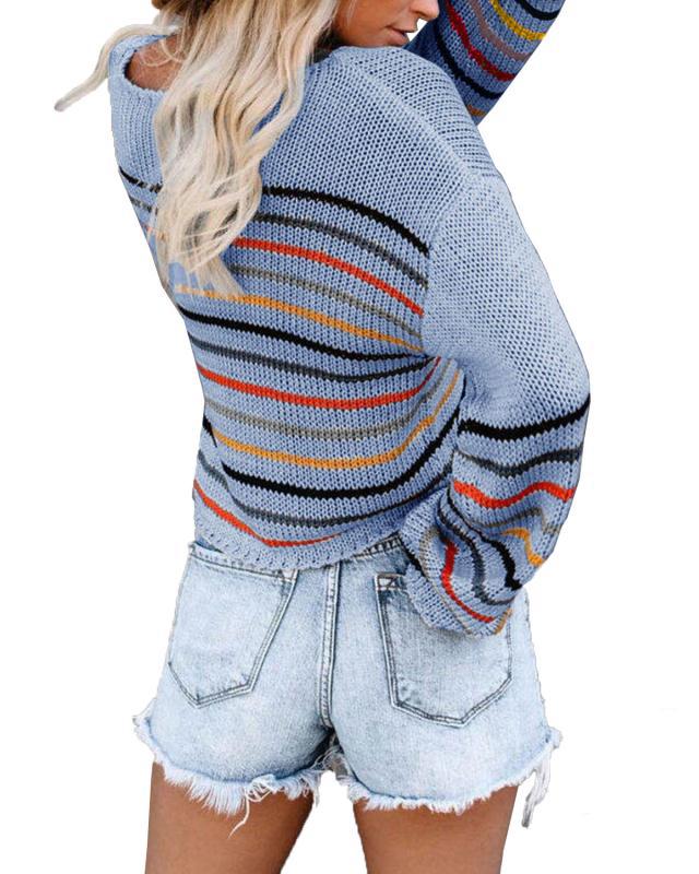 Womens Striped Knit Sweater Street-Wave Relaxed Fit Cozy Chic For Women Winter Essential