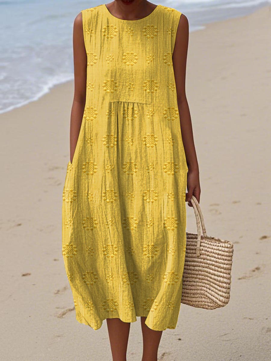 Street-Wave Olivia Textured Midi Dress For Women Breezy Beach Ready