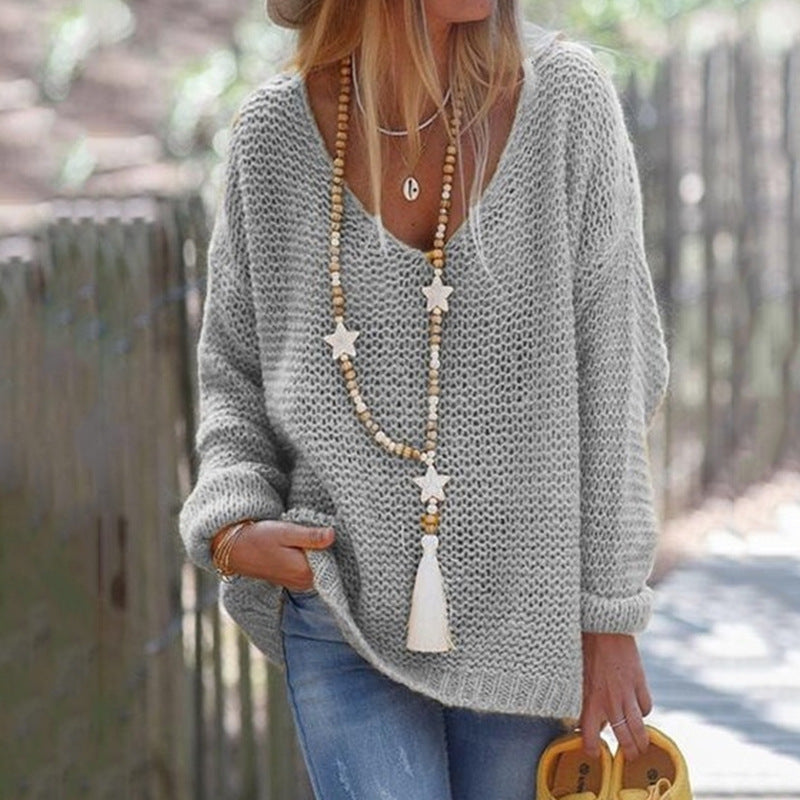 Streetwave Womens Loose Knit Sweater With Deep V Neck Breathable Cotton For Casual Everyday Wear