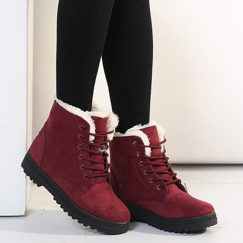 Street-wave Suede Ankle Boots With Faux Fur Trim Lace-Up Winter Warmth For Women