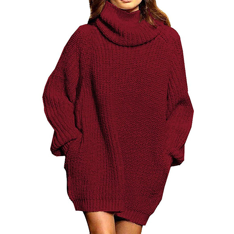 Street Wave Womens Oversized Knit Sweater With High Collar Cozy Soft Knit Winter Fashion for Women