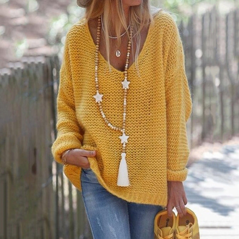 Streetwave Womens Loose Knit Sweater With Deep V Neck Breathable Cotton For Casual Everyday Wear