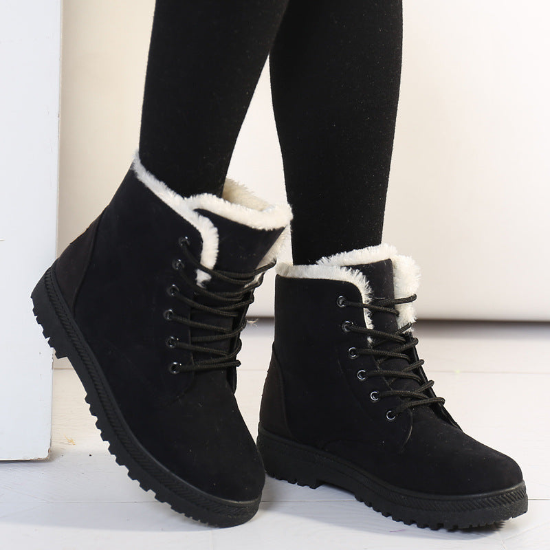 Street-wave Suede Ankle Boots With Faux Fur Trim Lace-Up Winter Warmth For Women