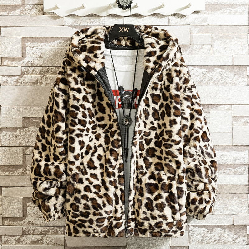 Street Wave Leopard Print Fleece Jacket for Women with Hood Cozy Warmth and Style