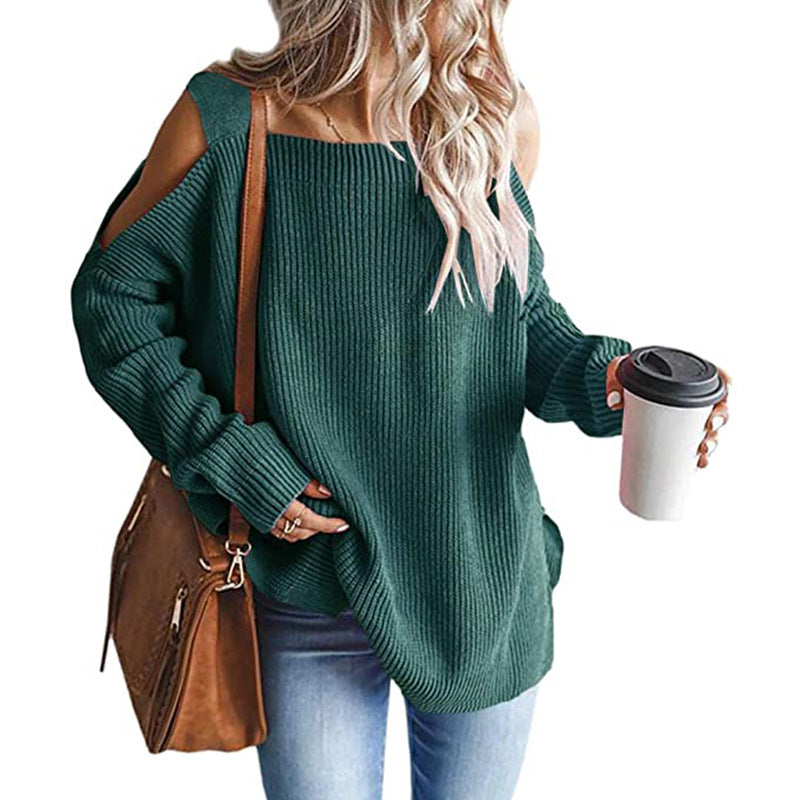 Street-Wave Off-Shoulder Knit Pullover For Women Cozy Loose Fit With Modern Shoulder Cutouts