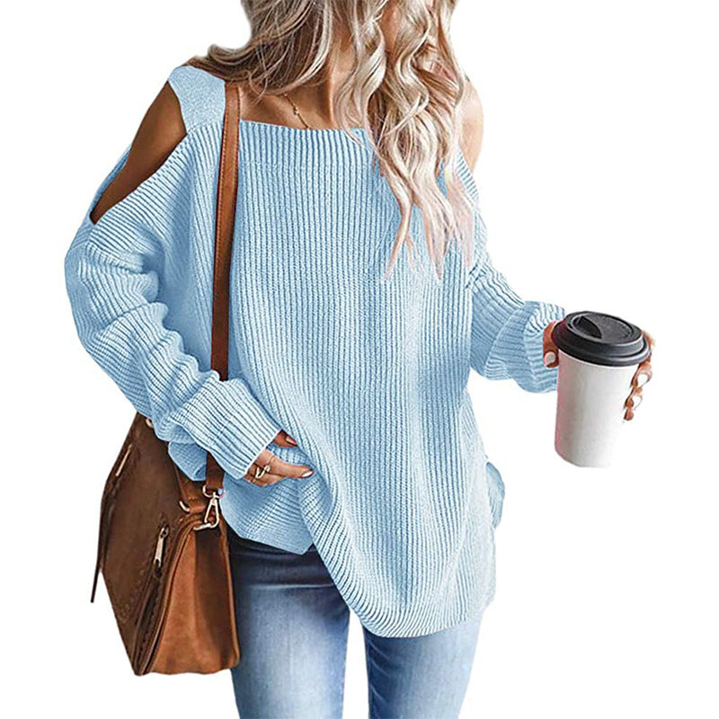 Street-Wave Off-Shoulder Knit Pullover For Women Cozy Loose Fit With Modern Shoulder Cutouts