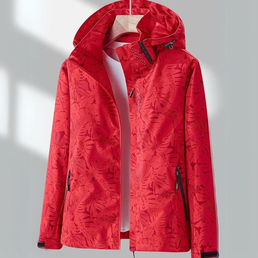 Street Wave Waterproof Windbreaker For Women With Hood Floral Print Lightweight Rain Jacket