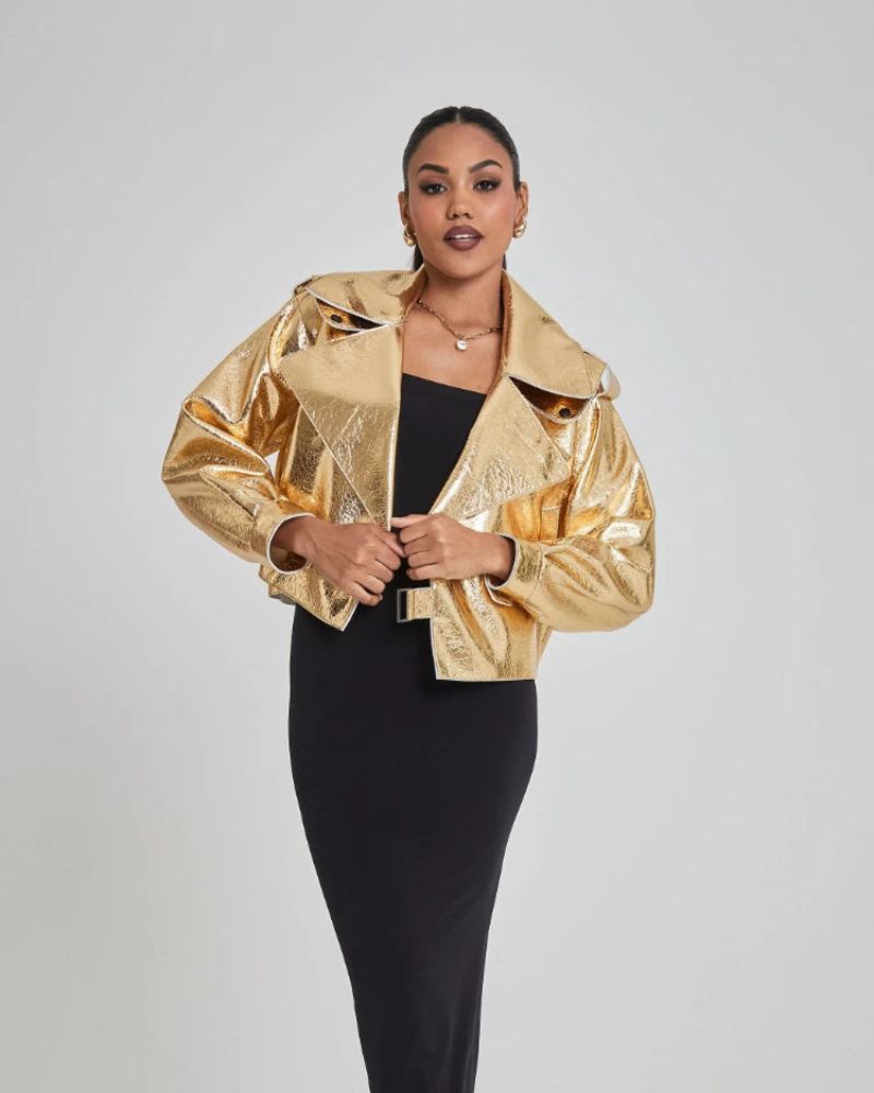 Street-Wave Metallic Silver Lightweight Jacket For Women Versatile Shine And Comfort
