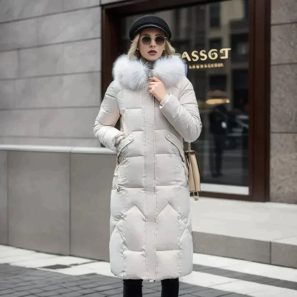 Street-Wave Women's Fleece Jacket With Faux Fur Hood Long Puffer Style Cozy Warmth For Modern Outdoors