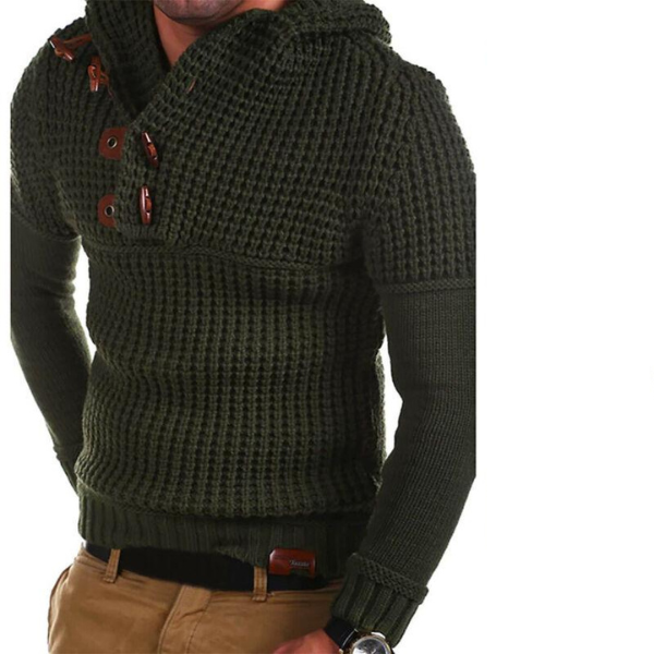 Street-Wave GlenDel Handknit Wool Pullover For Men Warm Double Knit With High Collar And Adjustable Hood