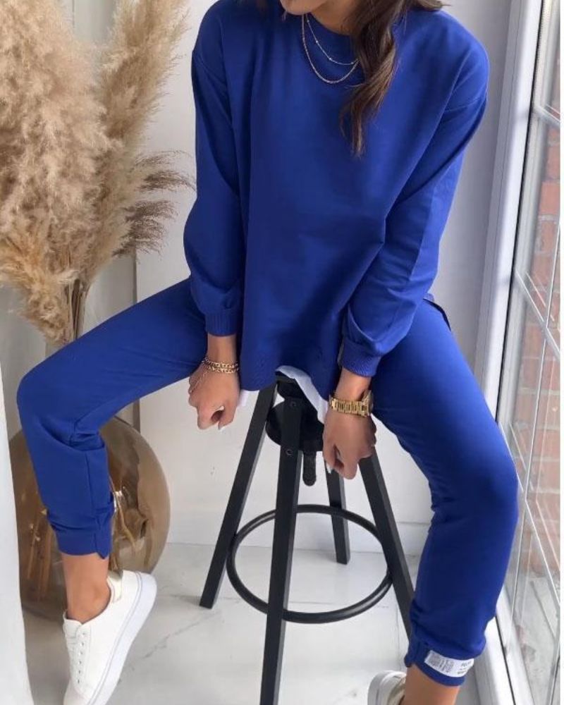 Street-wave Cozy Fleece Two-Piece Sweater And Pants Set For Women, Trendy Winter Warmth