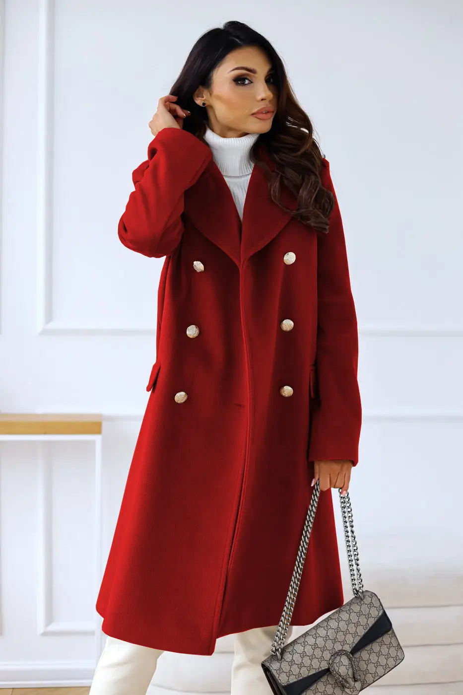 Street Wave Wool Coat For Women Double Breasted Soft Premium Wool Cozy Chic Outerwear