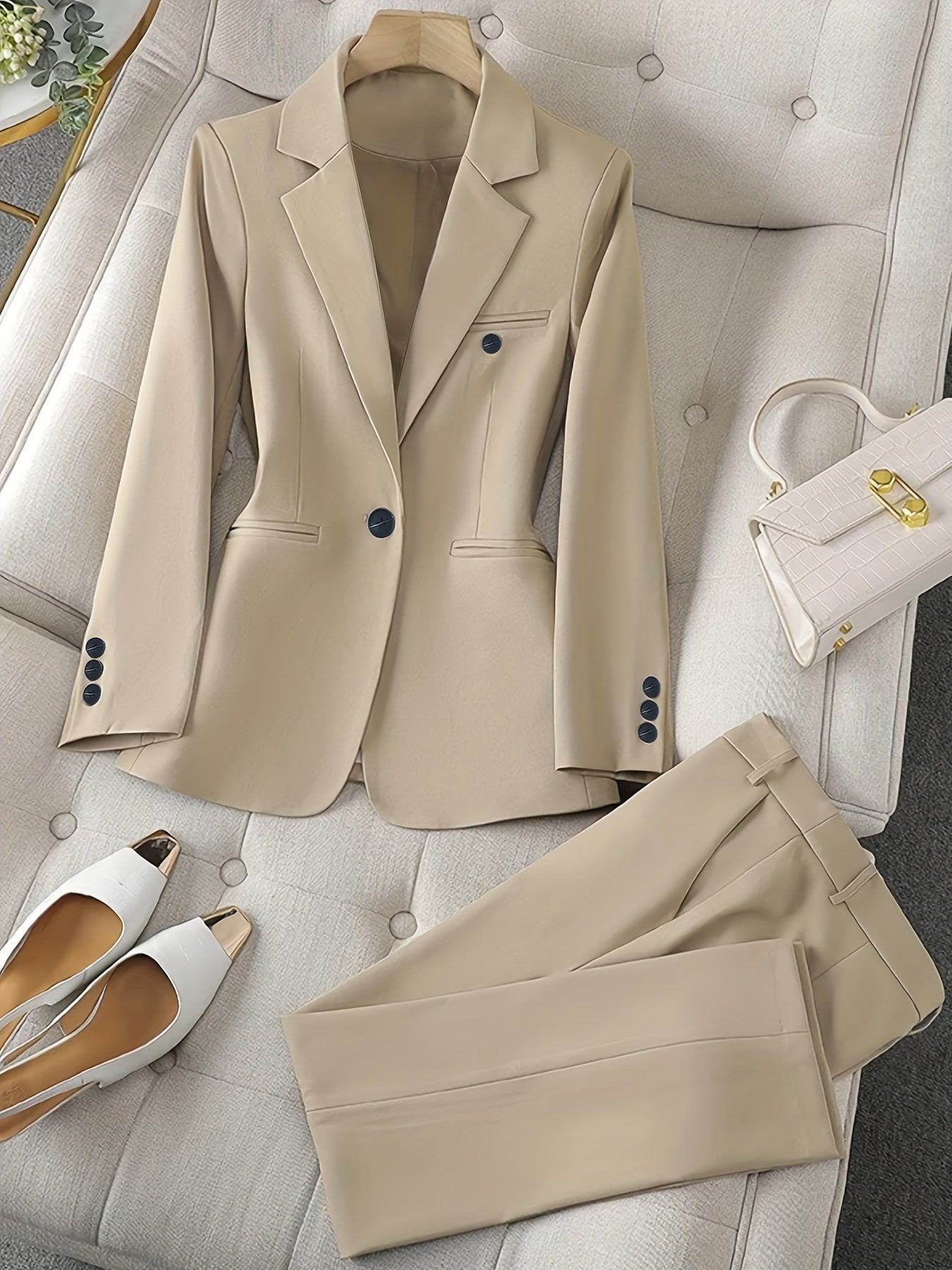 Street-wave Women Blazer Set Classic Lapel Suit For Work Versatility And Comfort