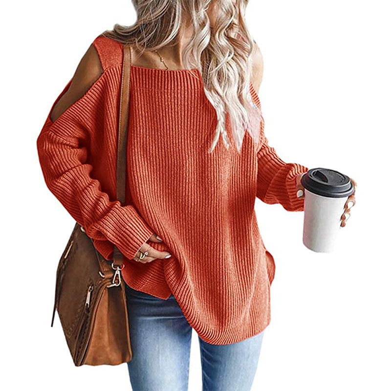 Street-Wave Off-Shoulder Knit Pullover For Women Cozy Loose Fit With Modern Shoulder Cutouts