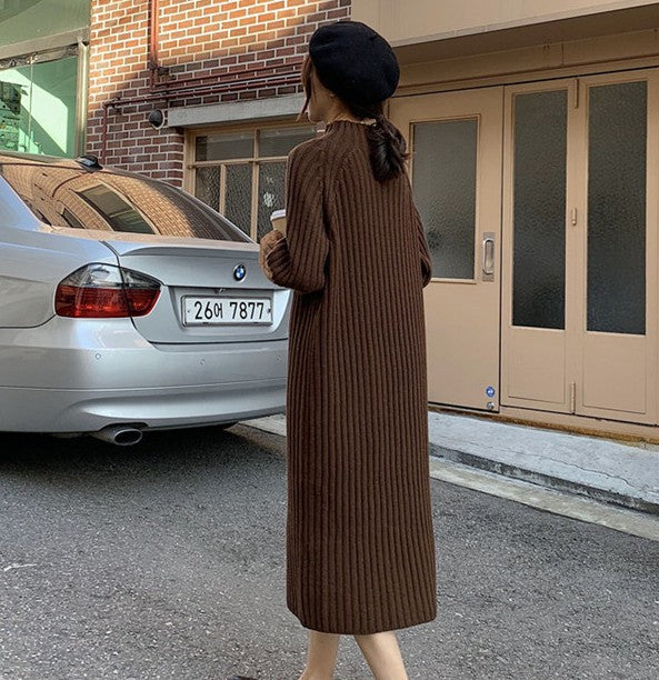 Street-wave Women Knit Dress With Ribbed Texture And Elegant Flattering Silhouette Details