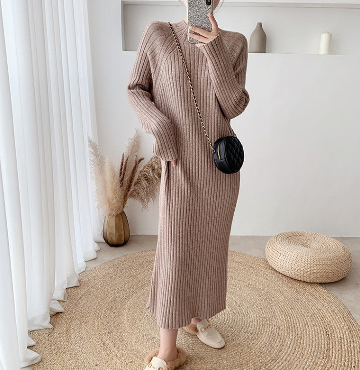 Street-wave Women Knit Dress With Ribbed Texture And Elegant Flattering Silhouette Details
