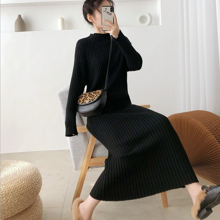 Street-wave Women Knit Dress With Ribbed Texture And Elegant Flattering Silhouette Details