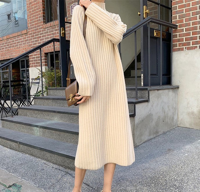 Street-wave Women Knit Dress With Ribbed Texture And Elegant Flattering Silhouette Details