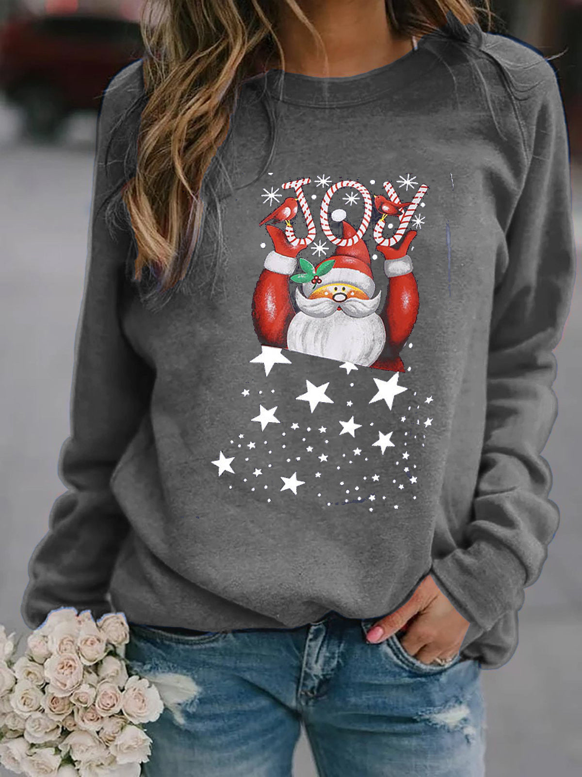 Street-Wave Women's Christmas Sweatshirt Cozy Festive Santa Design For Holiday Season