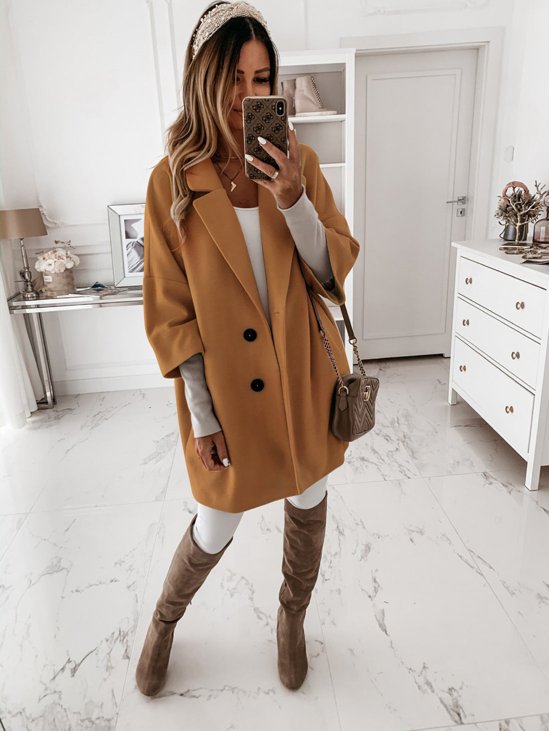 Streetwave Women's Oversized Coat With Double Button Closure Effortless Casual Chic Outerwear