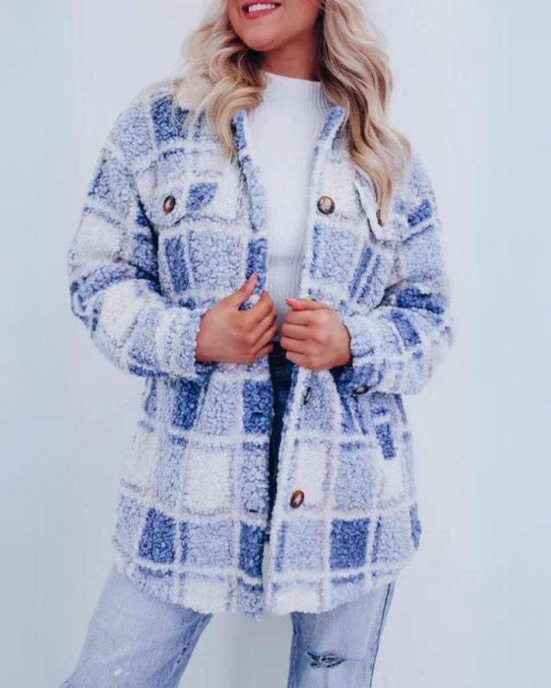 Street Wave Polar Fleece Plaid Jacket For Women Cozy Warmth Soft Texture Chic Everyday Outerwear