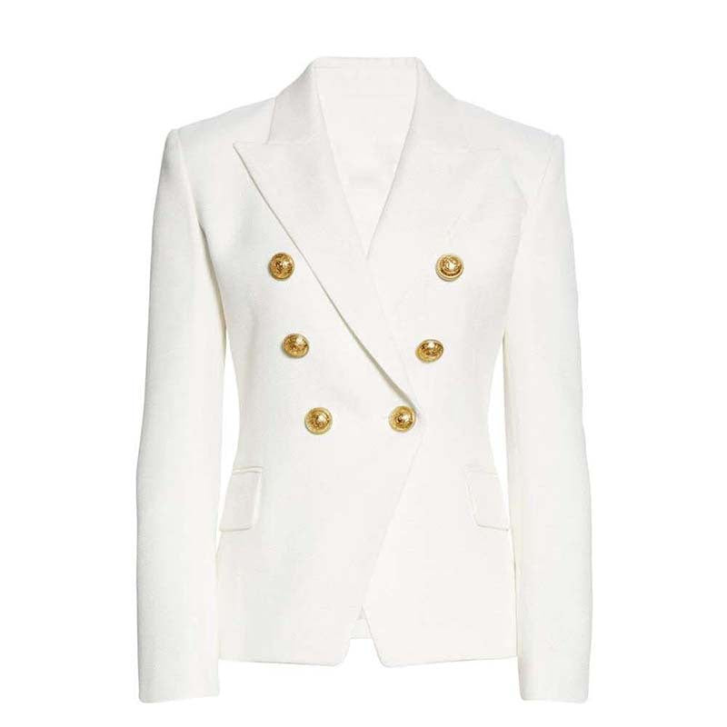 Streetwave Womens Elegant Double Breasted Blazer Jacket With Gold Tone Buttons For Work Or Evening